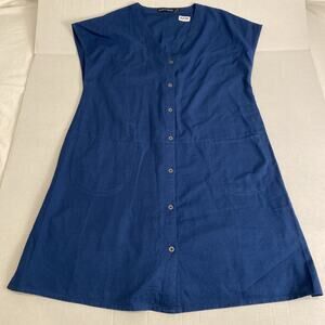 Gudrun Sjorden Women’s Med Organic Cotton Blue Dress Pockets Lagenlook